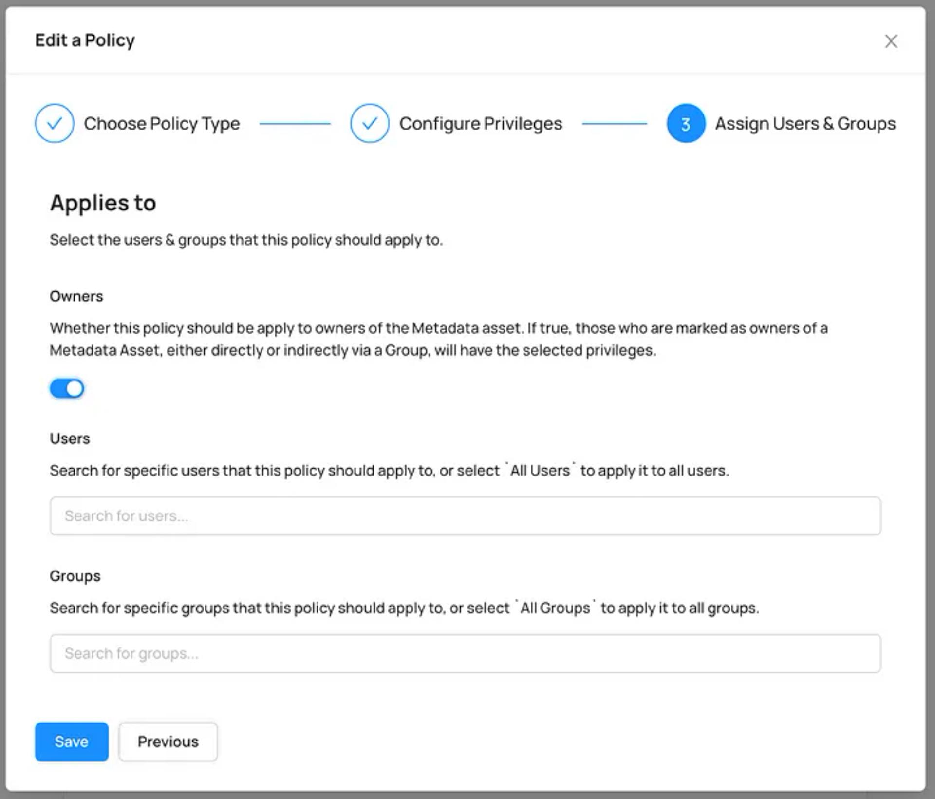 Metadata Policy User & Groups