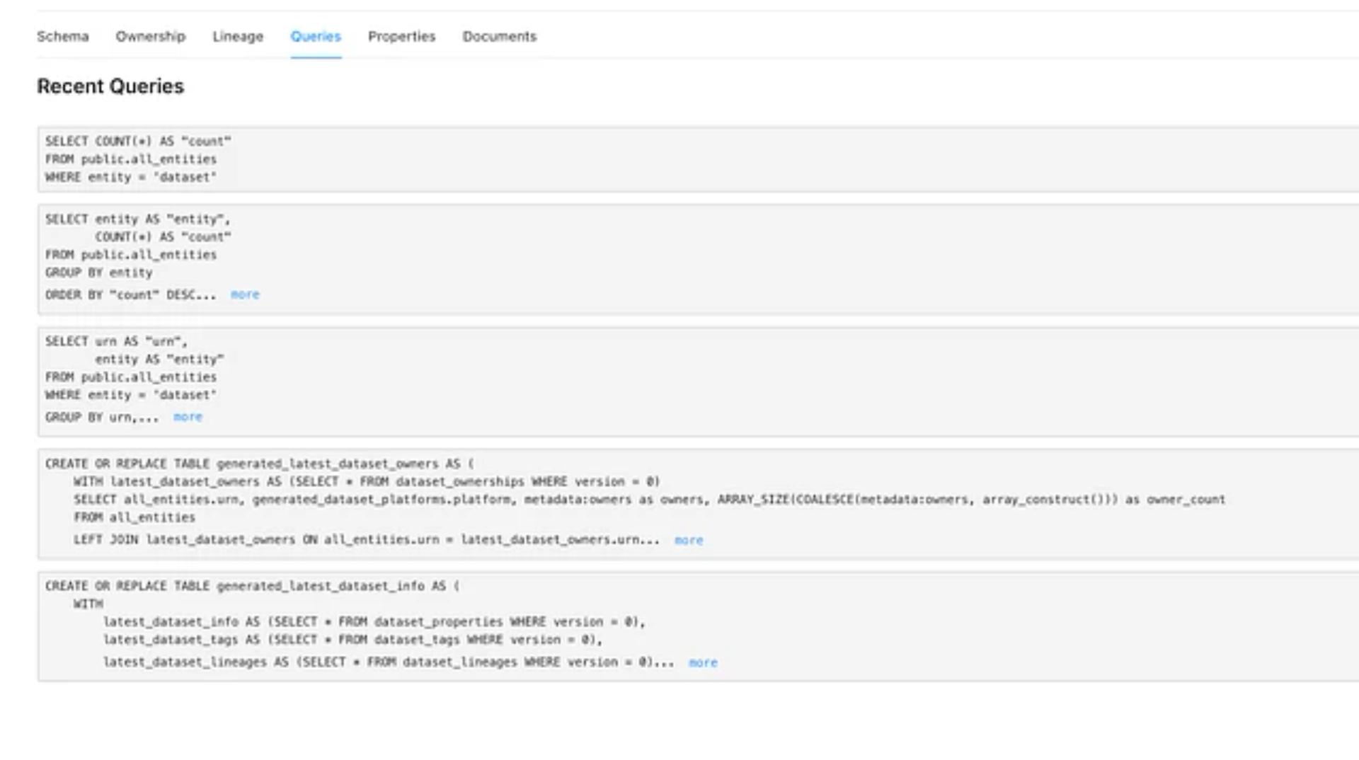 Recent Queries on a Dataset