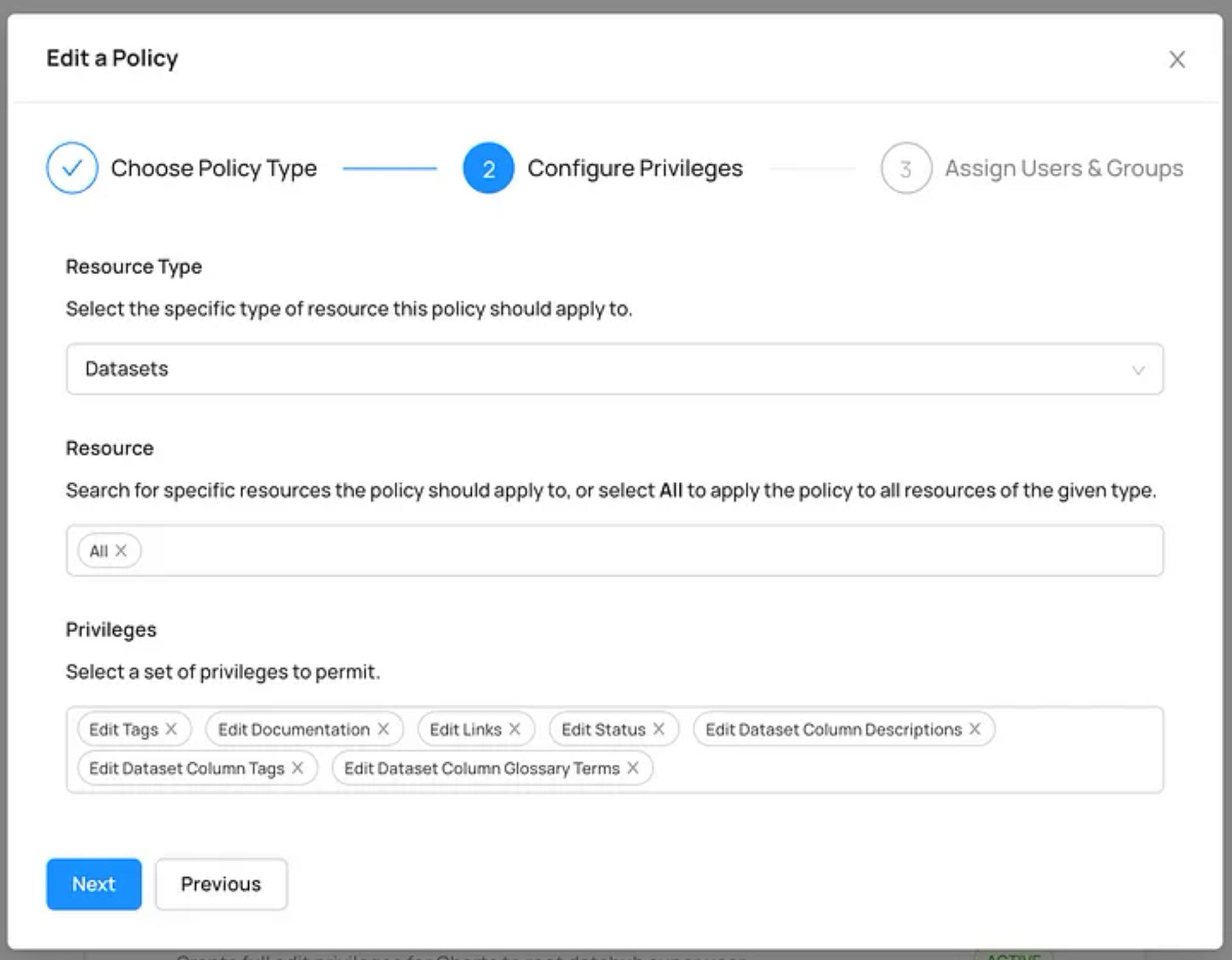 Metadata Policy Privileges