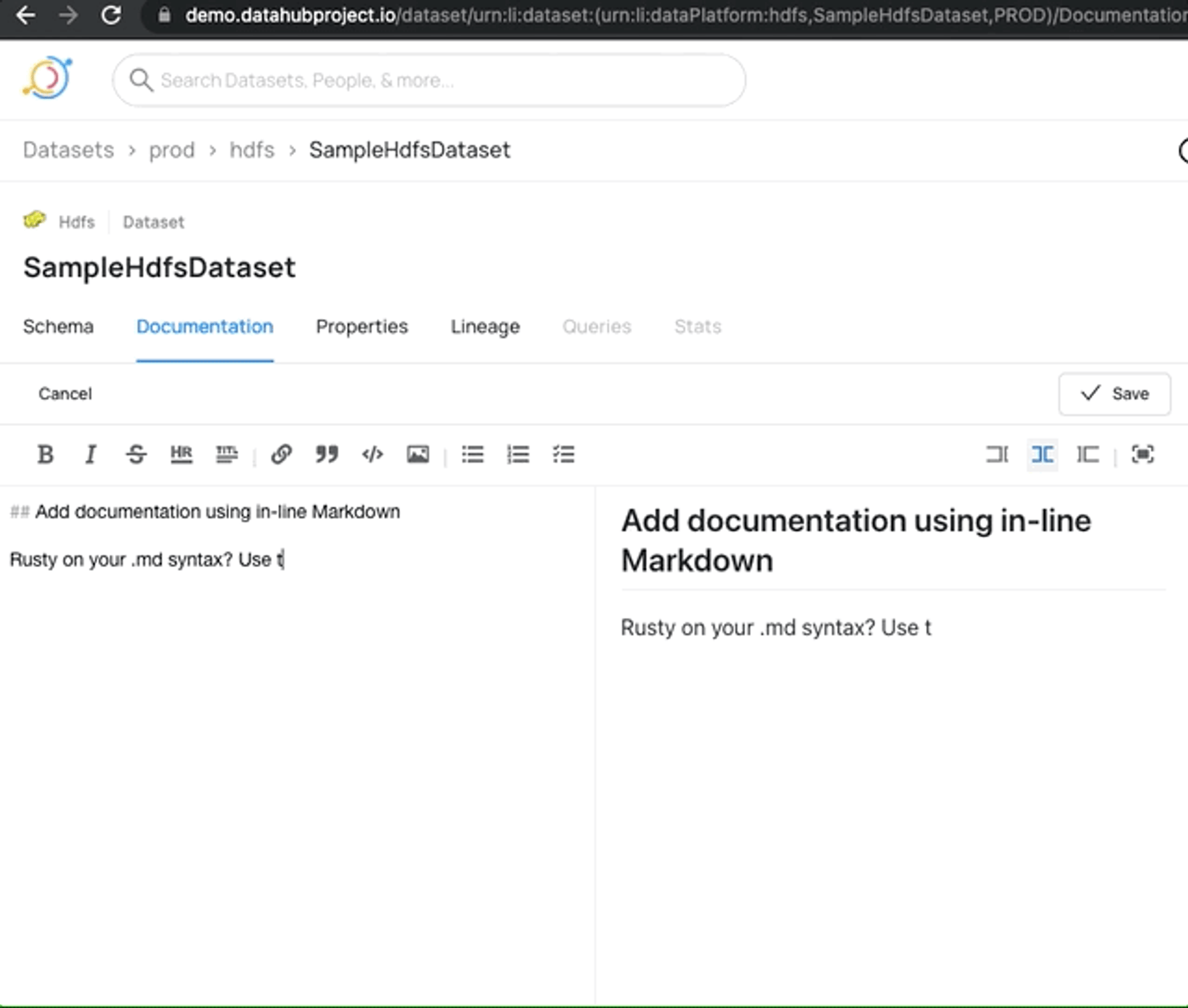 View in DataHub Demo Site