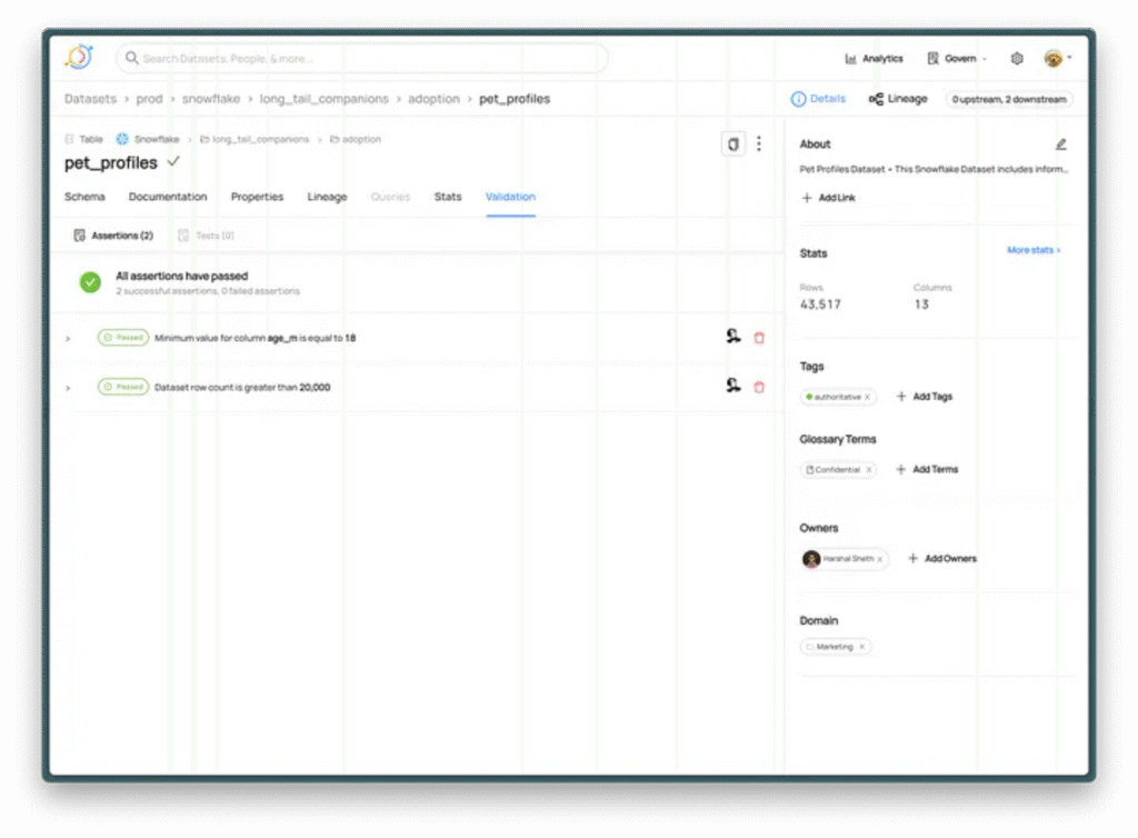 View the status of data assertions