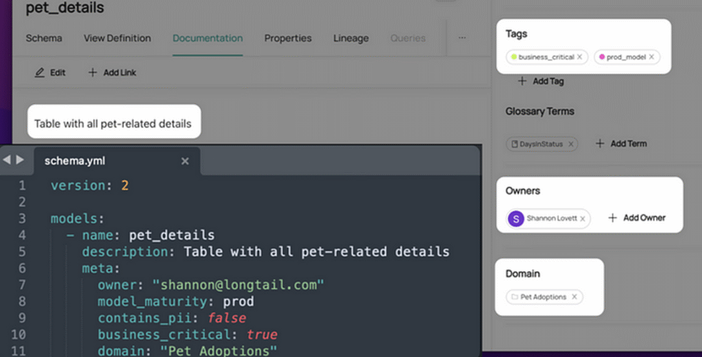 How DataHub surfaces metadata added at source in its UI
