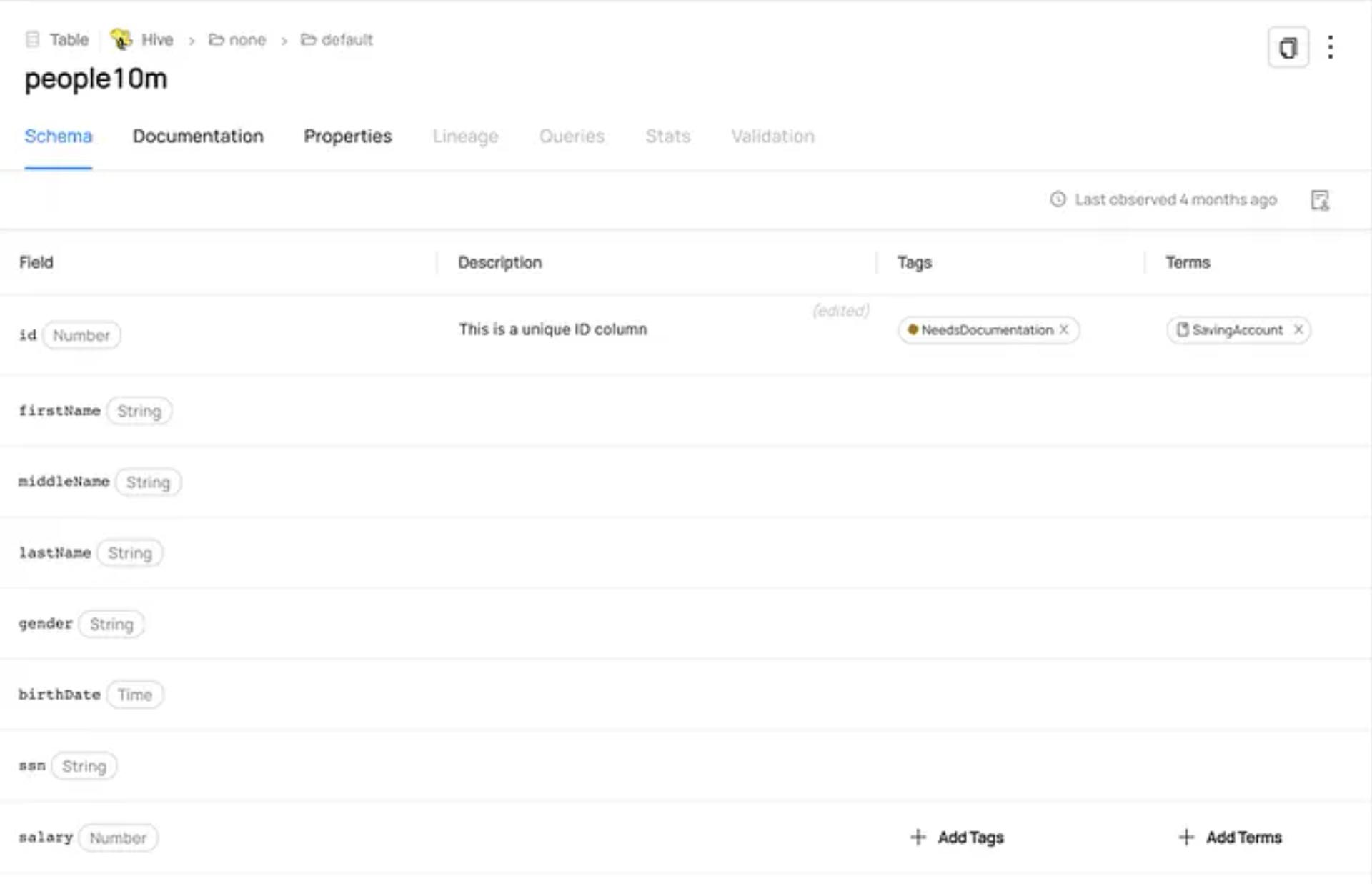 Ingested Dataset from Databricks (sample people 10m dataset)