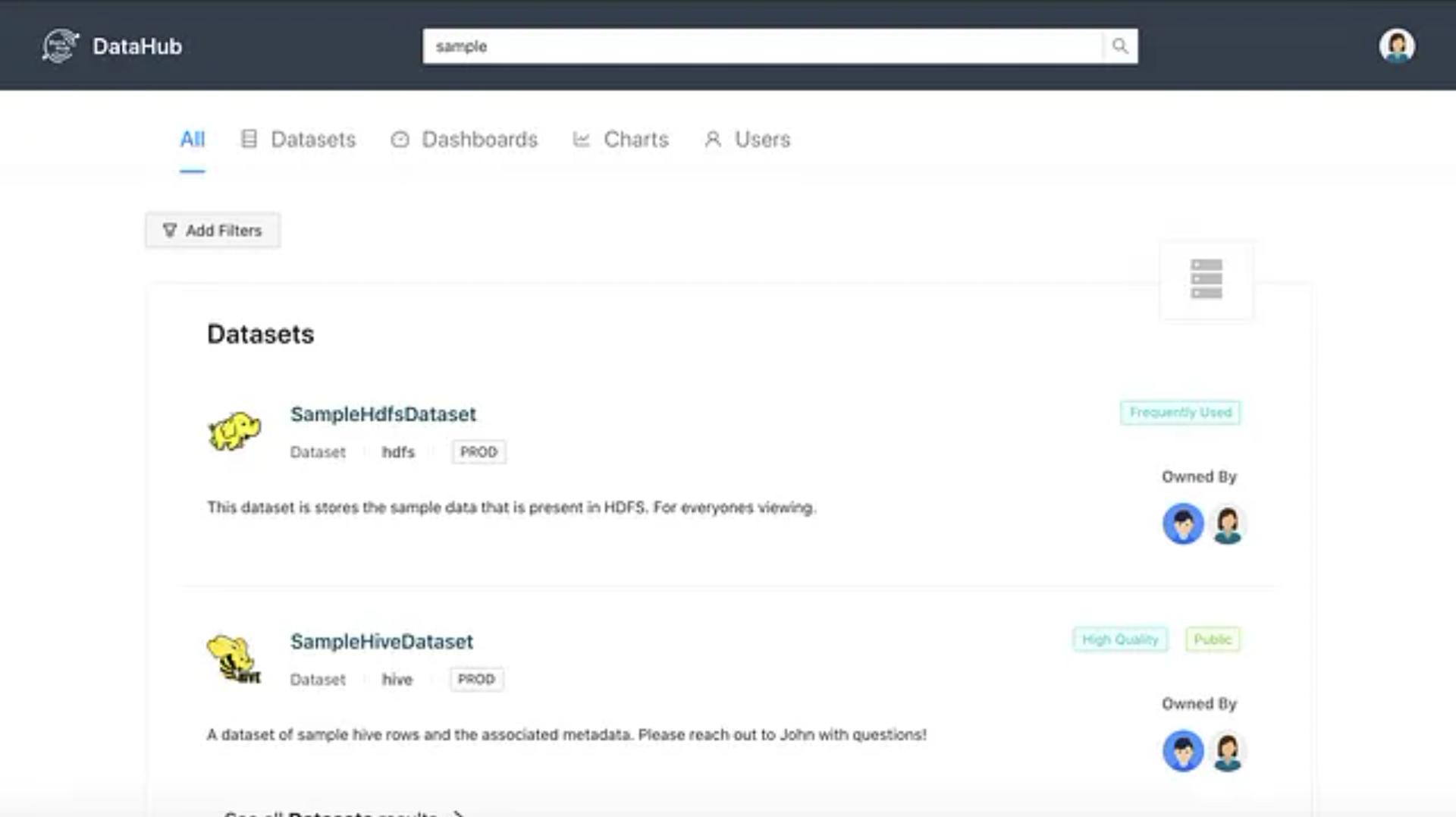 DataHub Search Results Page