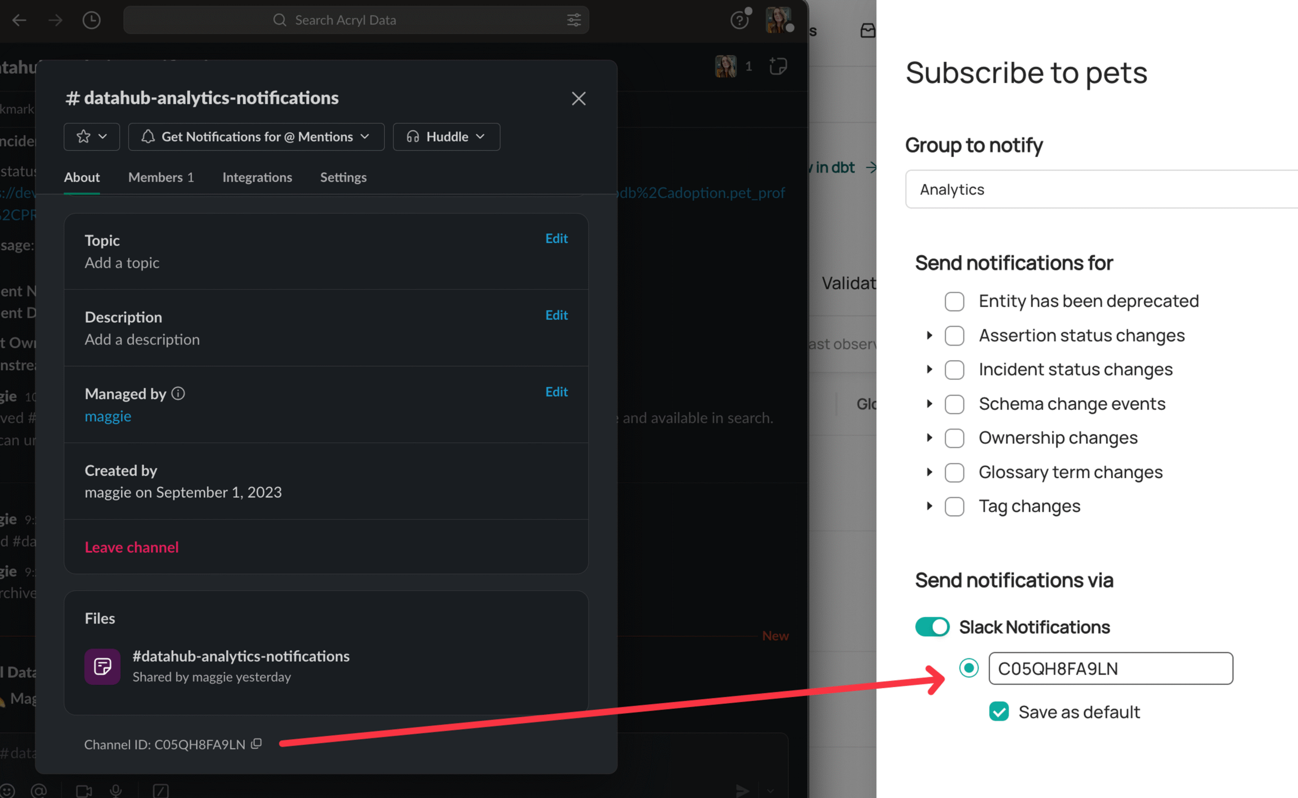 Subscription and Notifications - Group set channel ID
