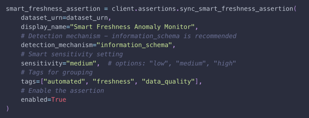Screenshot of simplified Python SDK showing assertions managed in 7 lines of code.