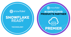 Badges identifying DataHub as Snowflake Ready Technology and AI Data Cloud Products Partner Premier